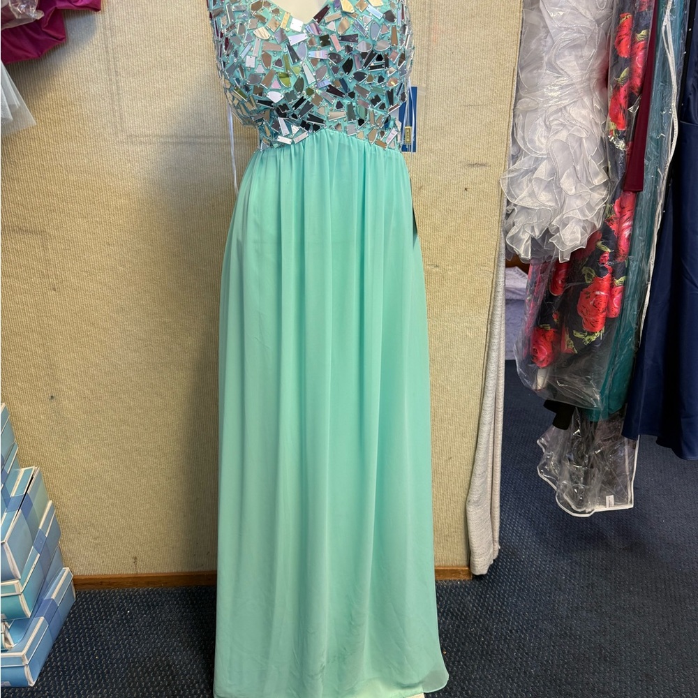 Embellished Mint Green Maxi Dress with Mirrored Bodice
